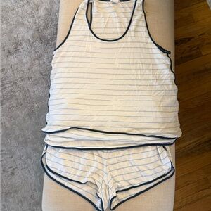 LAKE tank set in Blue and White Striped Pima Cotton